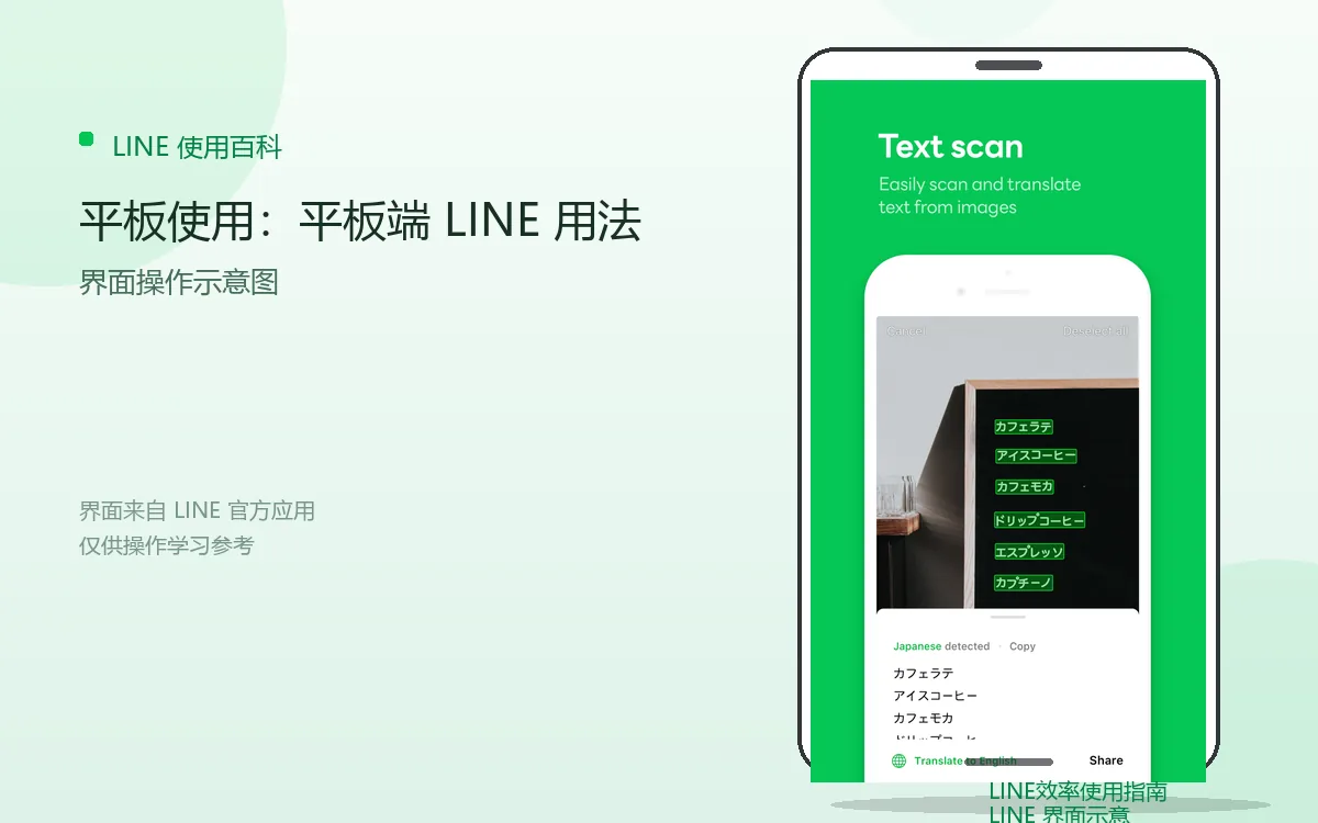 平板使用:平板端 LINE 用法界面示意图